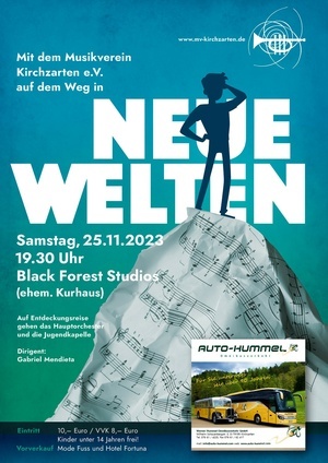 Jahreskonzert "Neue Welten" am 25.11.2023 um 19.30 Uhr in den Black Forest Studios in Kirchzarten Jahreskonzert "Neue Welten" am 25.11.2023 um 19.30 Uhr in den Black Forest Studios in Kirchzarten